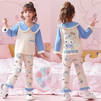 Kawaii Sanrioed Anime Cinnamoroll Pikkade Varrukatega Püksid Laste Pidžaama Komplekt, Lapsed, Beebi Tüdruk Poiste Vabaaja Rõivad Koju Nightwear