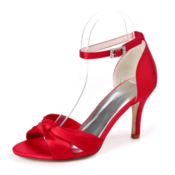 Klassikaline satiin õhtukleit kingad ületanud bänd pahkluu rihm lady sandaalid pulmad suvel pool kokteili kingad, kõrge kontsaga pumbad, punane
