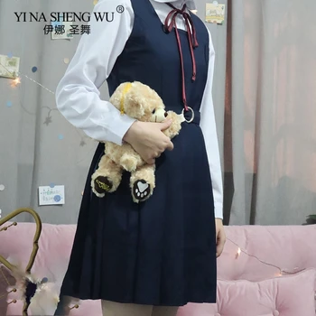 Kooli Tüdruk Ühtne Jaapani Madrus Kooli Ühtne Seelik Seksikas JK Vormirõivad, Pikkade varrukatega Särk Plisseeritud Suspender Kleit Naine