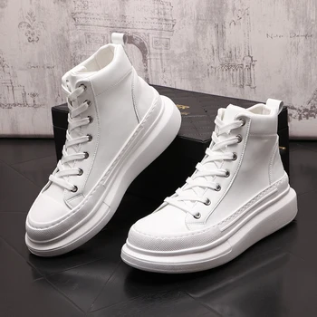 Korea stiilis meeste vabaaja ehtne nahk saapad tõusulaine valged kingad noorte streetwear platvorm boot kevad sügis pahkluu botas zapatos