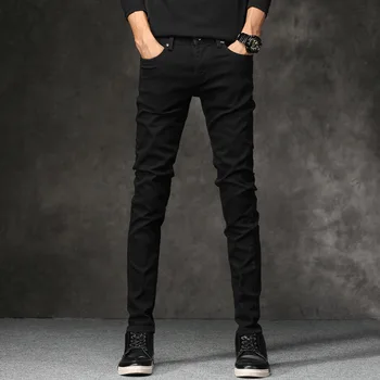 Korea Stiilis Mood Meeste Teksad Stretch Musta Värvi Vabaaja Püksid, Pliiats Elastse Pingul Püksid Streetwear Kitsad Skinny Teksad Meestele