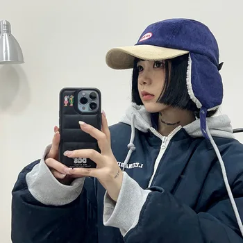Korea Velvetist Kaks Seljas Baseball Caps Naiste Isiksuse Kirja Tikandid Talvel Kõrva Kaitse Pommitaja Müts Soe Ski Mütsid