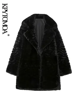 KPYTOMOA Naiste Mood Paks Talvel Soe Faux Fur Coat Vintage Pikk Varrukas, Ees Taskud Naiste Ülerõivad Stiilne Overcoat