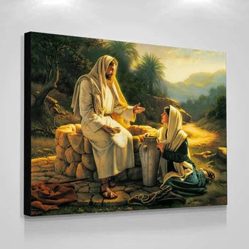 Kuulsa Maali Jeesuse ja Samaaria Naise Lõuendile Maali Plakatid ja Pildid Seina Art Pilte elutuba Cuadros