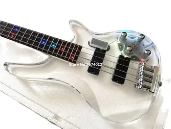Kõrge kvaliteediga kohandatud versioon 4 string akrüül crystal-läbipaistev pleksiklaasist electric bass kitarr LED värv värelus.Tasuta kohaletoimetamine