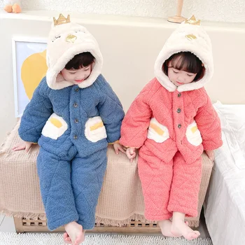 Lapsed Baby Talve Pidžaama Komplekt Poisid Tüdrukud Paks Soe Kapuutsiga Homewear 2tk Sobib 2022 Uued Väikelapse Laste Riided Varustus