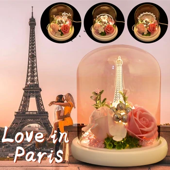LED Valgustusega Aroomiteraapia Roosi Seep Klaasist Kuppel Loominguline Ferris Wheel, Eiffeli Torn Lill Pulmad Decor Sünnipäeva Valentine Kingitused