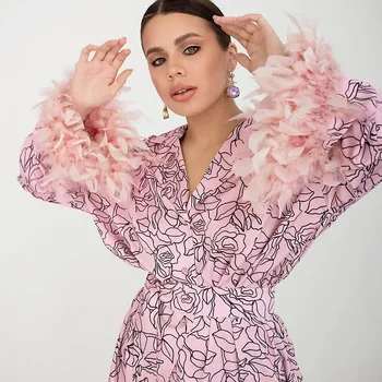 Lilled Prindi Sulg Varrukad Sleepwear Abstraktne Muster Siserõivad Naiste Pajama 2022 Mood Naiste Rõivad Komplekti Sobivad