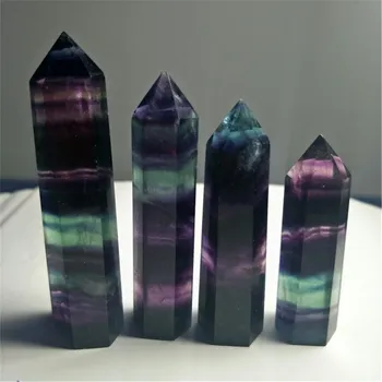 Looduslik Fluoriidimaardlat Crystal Värviline Triibuline Fluoriidimaardlat 4-9CM Quartz Crystal Kivi Punkt Tervendav Kuusnurkne Võlukepp Ravi Kivi