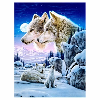 LZAIQIZG Täis Puurida Diamond Maali Wolf Pack Lume Diamond Tikandid Loomade ristpistes Käsitöö-ja Teenetemärgi Kodus