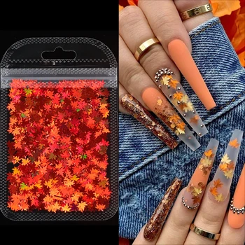 Läikiv Maple Leaf Kuju Glitter Mikro-Helbed Akrüül sillerdav Kuld Litrid DIY 3D Nail Art Teenetemärgid poola Maniküür