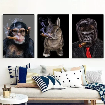 Lõuend Maali Küülik Ahv, Koer Sigari Suitsetamine Naljakas Loomade Armas Lemmikloom Plakatid Seina Art Pilt elutuba Home Decor Seinamaaling