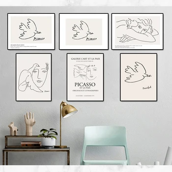 Matisse, Picasso Tüdruk Tuvi Line Drawing Seina Art Pilt Lõuendil Maali Plakatid, Prindid, Abstraktse Eest Elutuba Home Decor