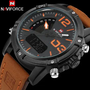 Mehed Sport Kellad NAVIFORCE Brändi Dual Display Vaadata Digitaalne Analoog Vaata Elektroonilist Quartz Watch 30M Veekindel Oranž Kell