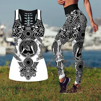 Naiste Retuusid Fashion 3D Trükitud Ilus Viikingid - Odin Tätoveering Combo Tank + Legging Seksikas Elastne Naine Kõhn Säärised DDK17