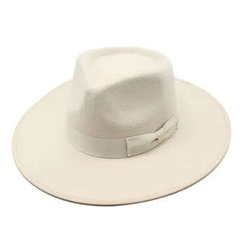 Naiste virsik südame top kandid jazz mütsi vibu õhuke fedora müts sügisel ja talvel, klassikaline all-match valge villane müts