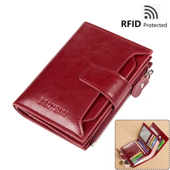 Naturaalsest Nahast Rahakotid Naistele Punane Raha Clip Tõmblukk RFID-Lühike Daamid Luksus Kaardi Omanik Mündi Rahakotid Suure Mahutavusega Rahakott