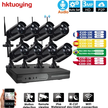 plug&play 8CH 3MP HD audio Traadita NVR Kit P2P 3.0 P Siseruumides Väljas IR Night Vision Turvalisuse 3,0 MP IP-Kaamera, WIFI, CCTV Süsteem
