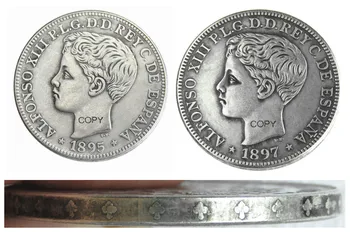 Puerto rico 1895 või 1897 1 Peeso hõbetatud Koopia Mündid