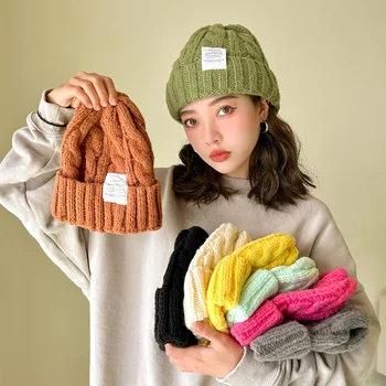 Puhta Värvi Beanie Müts Jaapani Twist Villaseid Naiste Mütsid korea Sügisel ja Talvel Soe Kõrva Kaitse Silmkoelised Külma Kork
