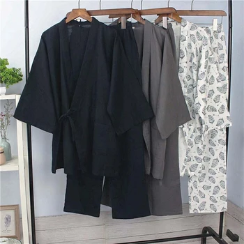 Puuvill Jaapani Kimono Sleepwear jaoks Samurai Mehed Haori Tops+püksid Riiete Komplekt Traditsiooniline Yukata Pidžaama Nightgowns Jinbei