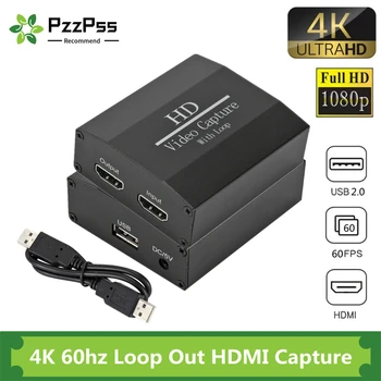 PzzPss 4K 60hz Loop Out HDMI Capture Kaardile Audio-Video Salvestamine Plaat Live Streaming USB 2.0 1080p Grabber jaoks PS4 Mängu Kaamera