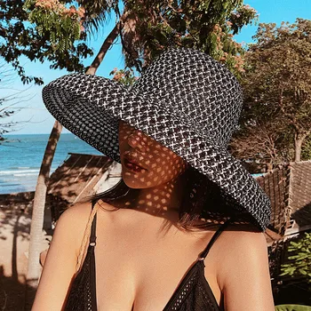 Retro Vooru Top Suure Laia Ääreni 14CM Õled Müts Naiste Päike Mütsid Reisi Puhkus Visiir Mütsid Daamid Vintage Beach Müts Hepburn