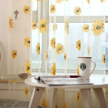 Riik Stiil Tülli Õhuke Sun Flower Trükitud Aknas Rõdu Kardinad Kodu elutoa Kaunistamiseks Köögis Kohvik Kardin
