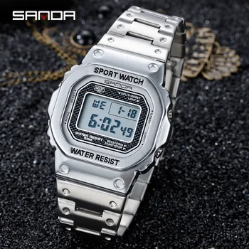 SANDA Meeste Vaata Top Brändi Luksus LED Digital Watch Meeste Mood Veekindel Sport Watch Full Steel Mees Elektrooniline Kell