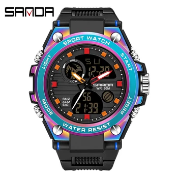 SANDA Top Brändi Meeste Digital Watch Sõjalise Spordi Kellad Fashion Magic Värvi Multifunktsionaalne Elektrooniline Käekell Mens Relogio