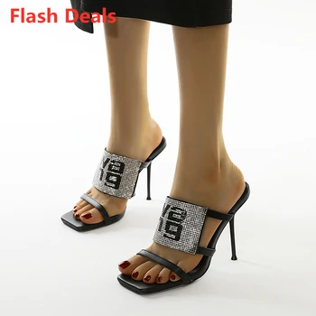 Sandaalid Naistele 2022 Luksus Brändi Kirja Mood Suvel Seksikas Crystal Rhinestone Kõrge Stiletto Kontsad Pulm Kingad Naine Sussid