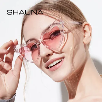 SHAUNA Metallist Hinge Populaarne Südame Terav Naiste Cat Eye Päikeseprillide Moe Candy Värvi Klaasidega UV400