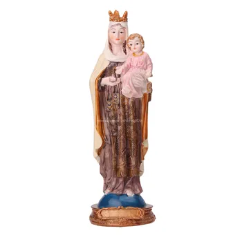 Statue of Our Lady Mount Carmel Neitsi Maarja ja Lapse Dekoratiivne Ornament Joonis Skulptuur Figuriin Katoliku Kujud 22cm 8.6 tolli