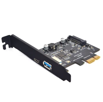 SuperSpeed USB 3.1 Tüüp C + USB 3.0 PCI-Express laienduskaardi Ärkaja 15pin SATA Toite Pistik PCIE X1 Adapter ASM3142 Kiibistikke
