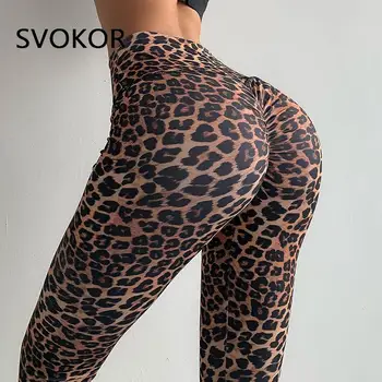 SVOKOR Leopard Sport Säärised Naiste Fitness Bubbe Tagumik Saak Legging Push Up Kõrge Wist Seksikas Naine Treening Töötab Activewear