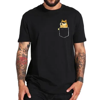 T-särk meeste Dogecoin Faux Tasku naiste T-särgid Doge Individuaalsust Naljakas, Lühike Varrukas Suvel Top tee cartoon koer tshirt camiseta