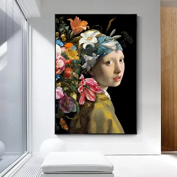 Tüdruk Pearl Lõuendile Maali Lilled Naine Plakat ja Print Kuulsa Portree Pilt elutuba Home Decor Seinamaaling Raamimata