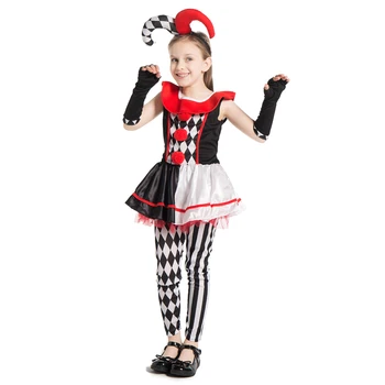 Tüdrukud Paha Harlequin Kostüüm Childs Zombie Tsirkus Narr Cosplay Kostüüm Halloween Kostüüm Purim Carnival Osapoole Riided