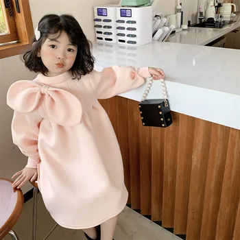 Tüdrukute sügis riided korea beebi tüdrukute riided Sügisel Uue Värviga vibu õhu puuvillane pika varrukaga, kanna kleit