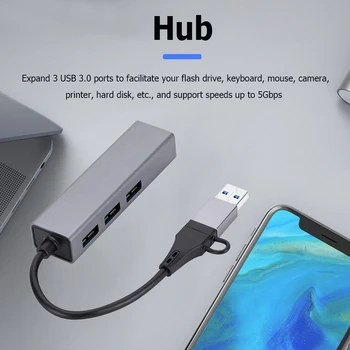 Tüüp-c Võrgu Kaart USB Hub alumiiniumisulamist USB-C-RJ45 Ethernet Hub Adapter Toetab 10/100/1000Mbps Juurdepääs Võrgule