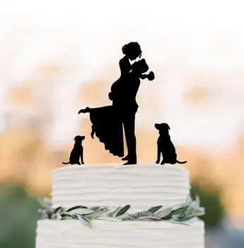 Unikaalne Pulm Koogikarpides torukübar koer, Cake Toppers, mille Peigmees tõste pruut, naljakas pulmas kooki toppers siluett, kaks koera kook toppe