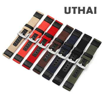 UTHAI Z46 Nailon Ehtne Nahk watch band ，lõuend Watchband 20mm 22mm Sobib Samsung S3 Huami Jeep laiendatud watch st