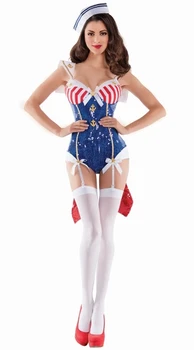 UTMEON Seksikas Punase Valge Triibuline Cosplay Madrus Masti Naine Sinine Tüdruk Kleit Kostüümid Komplekt Halloween Kostüüm