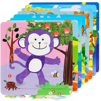Uus 11x11cm Montessori Puidust Puzzle Multikas Loomade Tunnetus 3D Puzzle Mäng Haridus-Puidust Mänguasjad Lastele
