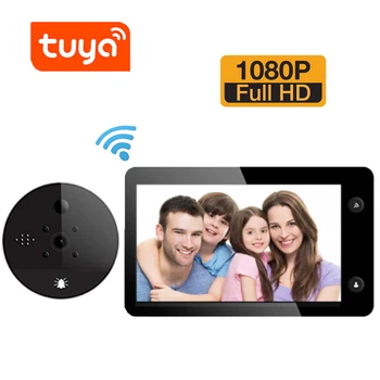 Uus Smart Tuya 1080P WiFi Uksekell Silma Peephole Kaamera 5000mAh Audio-4.3' PIR FHD Infrapuna Alexa Google Home Digital Viewer