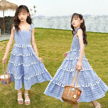 Uute Tulijate Teismeliste Tüdrukute Tutt Triibuga Kleit 2020. Aasta Suvel Kids Tüdrukute Puuvillased Pikad Stiilis Beach Kleit Suspender Printsess Kleit, #8825