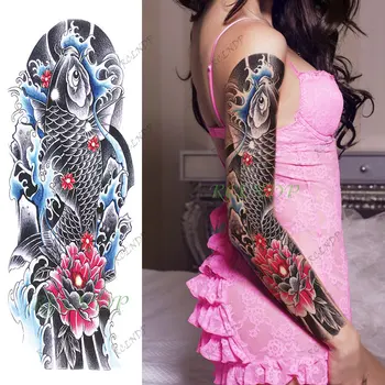 Veekindel Ajutine Tätoveering Kleebis karpkala Prajna Jaapani stiilis vee lill täis arm võltsitud tatto flash varruka tätoveering meeste naiste