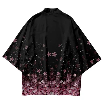 Yukata-Aasia Harajuku Must Õie Printida Kimono Ja Lühikesed Püksid Komplekti Suvel Vintage Jaapani Kampsun, Naised, Mehed, Cosplay Riided