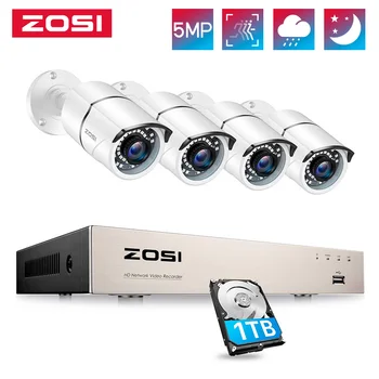 ZOSI H. 265+ 8CH 5MP POE Turvalisuse Kaamera Süsteem Kit 5MP HD IP Kaamera Väljas Veekindel CCTV Kodu videovalve NVR Komplekt