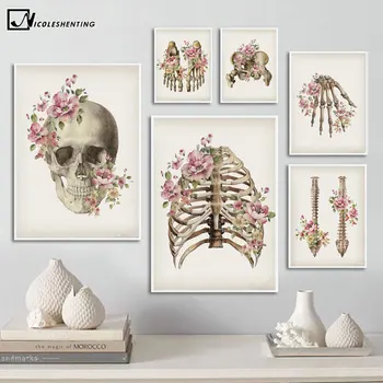 Õie Skeleti Luud Anatoomia Plakat Kolju, Lülisamba Meditsiini Seina Art Print Lõuend Maal Abstraktne Pilt Kliinik Kodu Kaunistamiseks